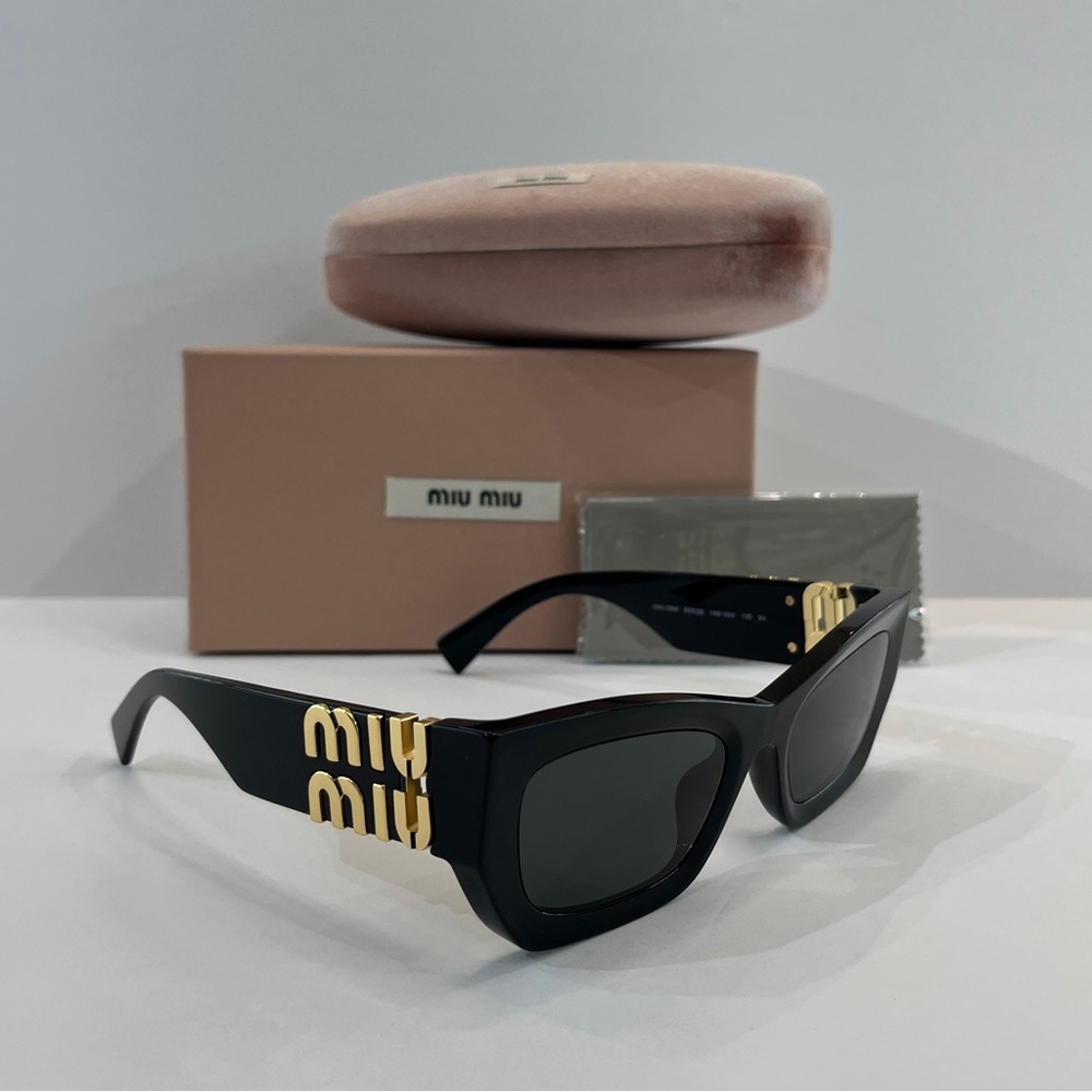 AUTHENTIC MIU MIU 0MU 09WS Black & Gold Cateye Sunglasses